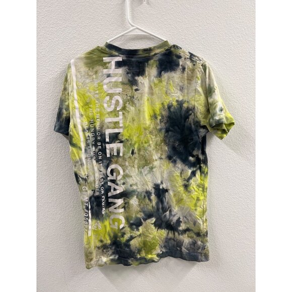 Hustle Gang Tie-Dye Graphic T-Shirt Lime & Navy Size S - Picture 4 of 4
